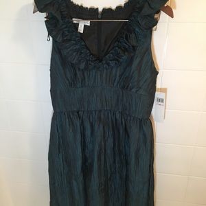 London Times ruffle collar blue green midi dress